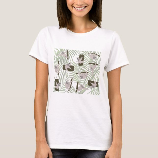 Cute Sloth Animals Mönster i Vild Forest T Shirt (Framsida)