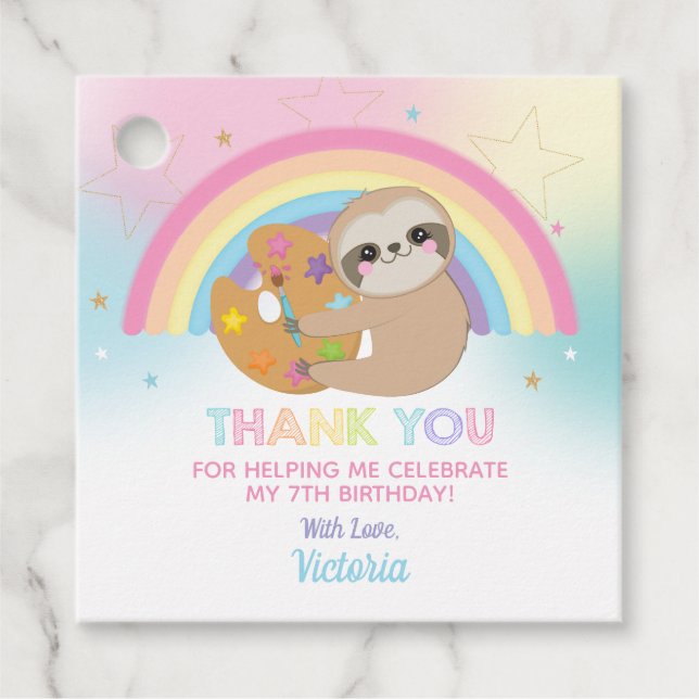Cute Sloth Art Paint Party Birthday Tack Gåvor Etiketter (Framsida)