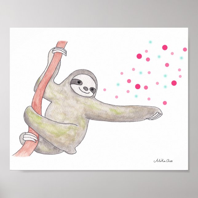 Cute Sloth Art Poster Lycklig Sloth Animal Wall Ar (Framsidan)