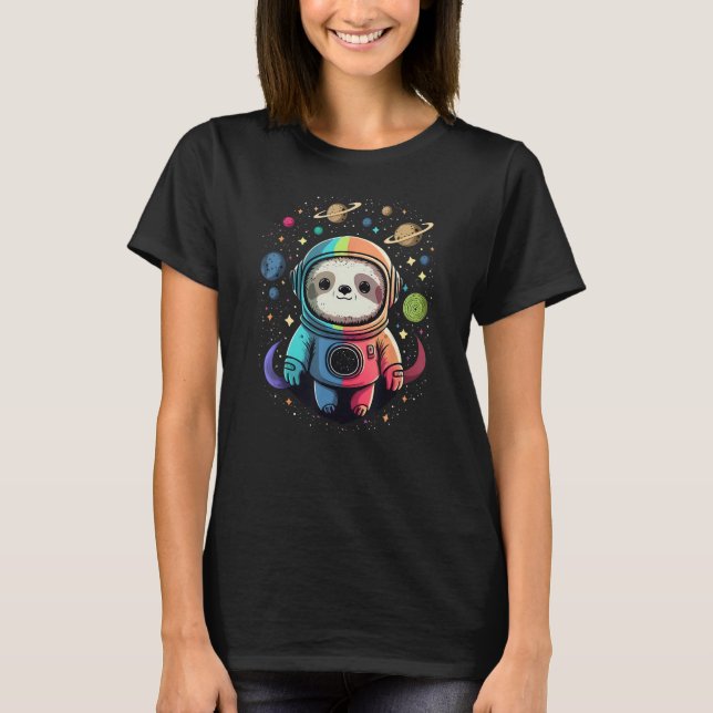Cute Sloth Astronaut i Rymden Cosmic Färg T Shirt (Framsida)