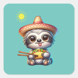 Cute Sloth ätande Taco Fyrkantigt Klistermärke
