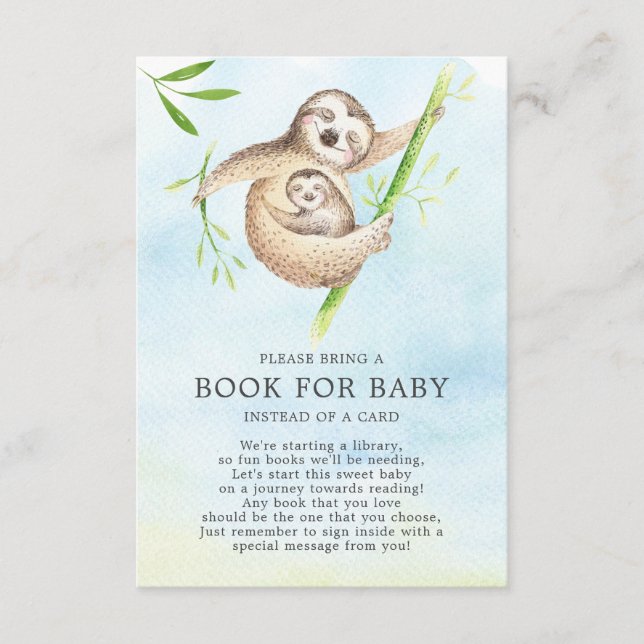 Cute Sloth Baby Shower Bok för Baby Tilläggskort (Framsida)