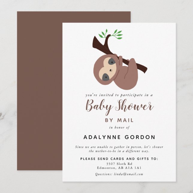 Cute Sloth Baby Shower by Mail Boy Adsible Animal Inbjudningar (Fram/baksida)