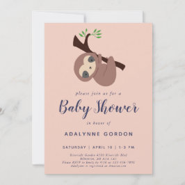 Cute Sloth Baby Shower Rosa Lila Aderous Animal Inbjudningar