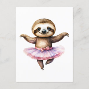 Cute sloth ballerina dansballet helg vykort