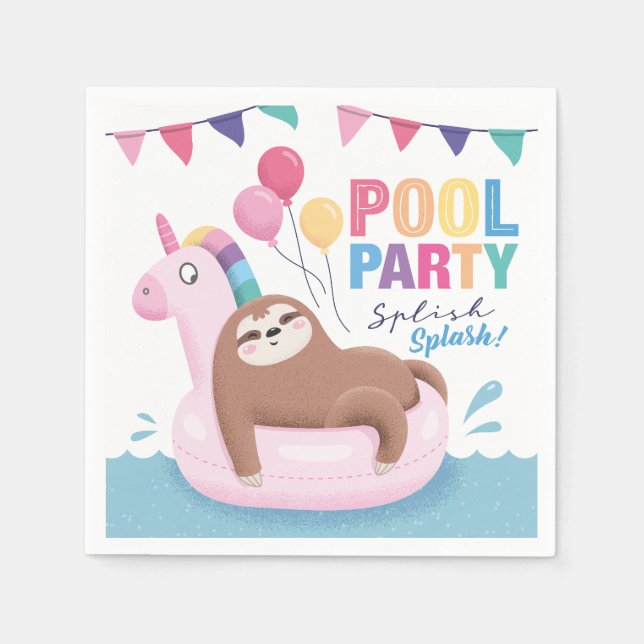 Cute Sloth Bassäng Party Birthday Napkins Pappersservett (Framsidan)