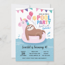 Cute Sloth Bassäng Party, födelsedagsinbjudan Inbjudningar