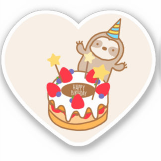 Cute Sloth Birthday Cake Vinyl Sticker Klistermärken