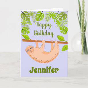 Cute Sloth Birthday Folets Greeting Card Kort