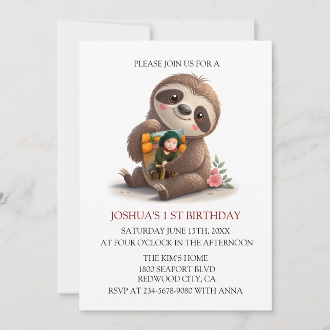 Cute Sloth Birthday Inbjudningar (Framsida)