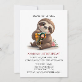 Cute Sloth Birthday Inbjudningar