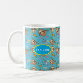 Cute Sloth | Blommor Blue Mönster Stars-mall Kaffemugg