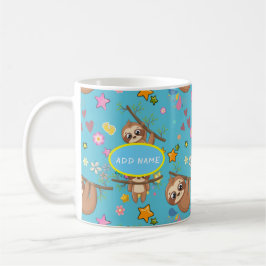 Cute Sloth Blue Mönster | Lägg till textmall Kaffemugg