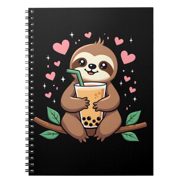 Cute Sloth Boba Bubble Milk Tea Kawaii Women Girls Anteckningsbok (Framsidan)