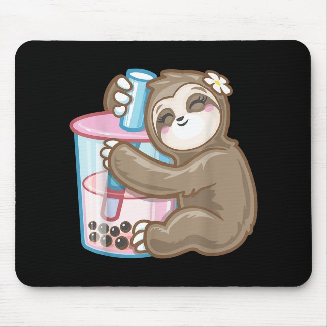 Cute Sloth Boba Bubble Mjölk Tea Kawaii Girl Food Musmatta (Framsidan)