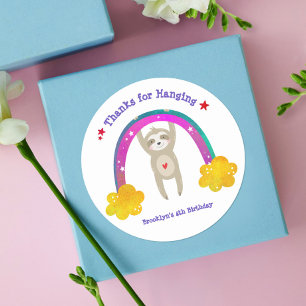 Cute Sloth Boho Rainbow Kawaii Birthday Tack Runt Klistermärke