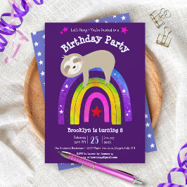 Cute Sloth Boho Rainbow Modern Birthday Lila Inbjudningar