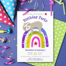 Cute Sloth Boho Rainbow Simple Modern Birthday