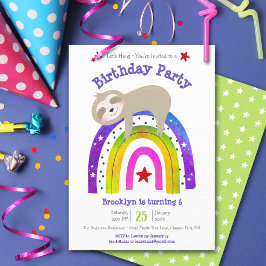 Cute Sloth Boho Rainbow Simple Modern Birthday Inbjudningar