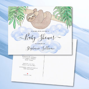 Cute Sloth Boy's Baby Shower Inbjudan Vykort
