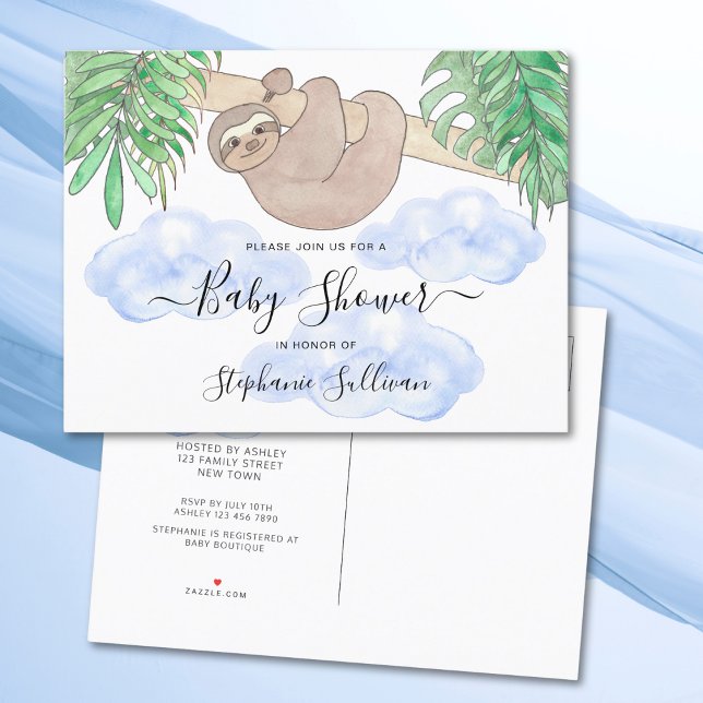 Cute Sloth Boy's Baby Shower Inbjudan Vykort (Skapare uppladdad)