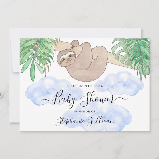 Cute Sloth Boy's Baby Shower Inbjudningar (Framsida)