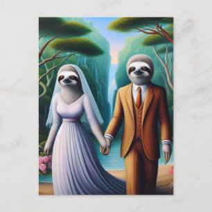 Cute Sloth Bride and Groom Vykort
