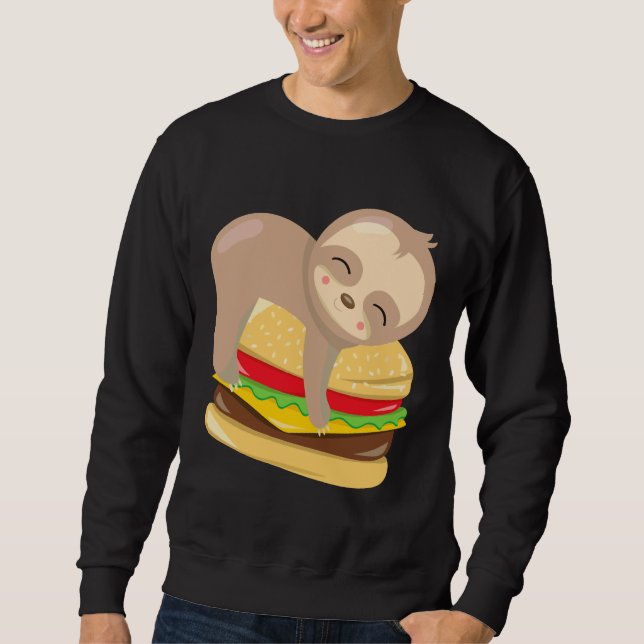 Cute Sloth Burger Lång Ärmad Tröja (Framsida)