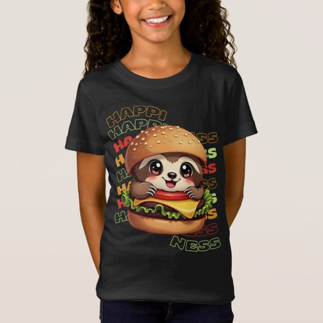Cute Sloth Burger - Lustigt lycka T Shirt (Framsida)