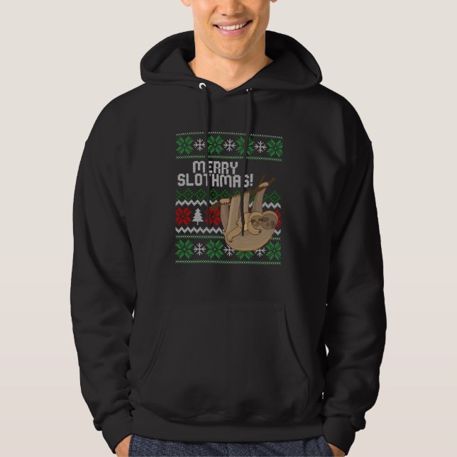 Cute sloth Christmas Merry sloths ugly Hoodie (Framsida)