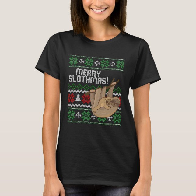Cute sloth Christmas Merry sloths ugly T Shirt (Framsida)