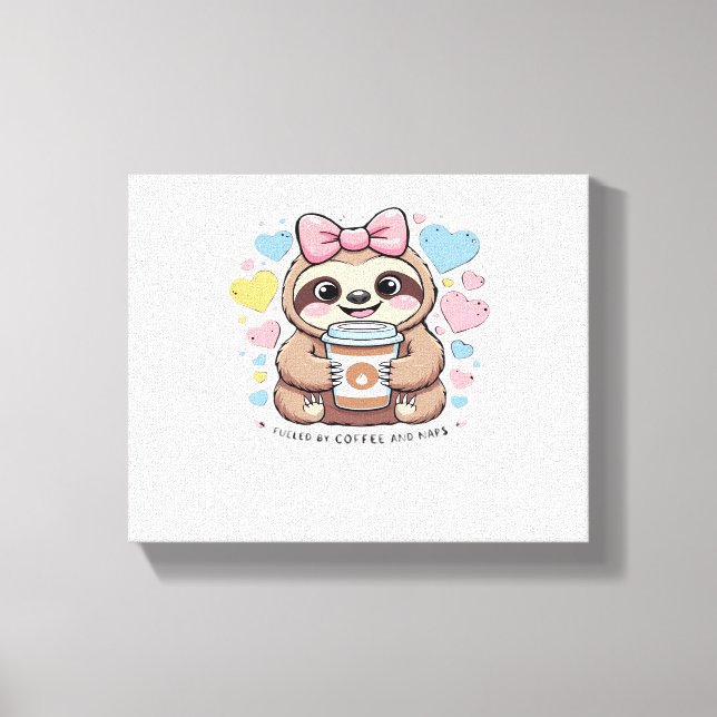 Cute Sloth Coffee Älskare Shirt - Funny Fueled by  Canvastryck (Framsida)