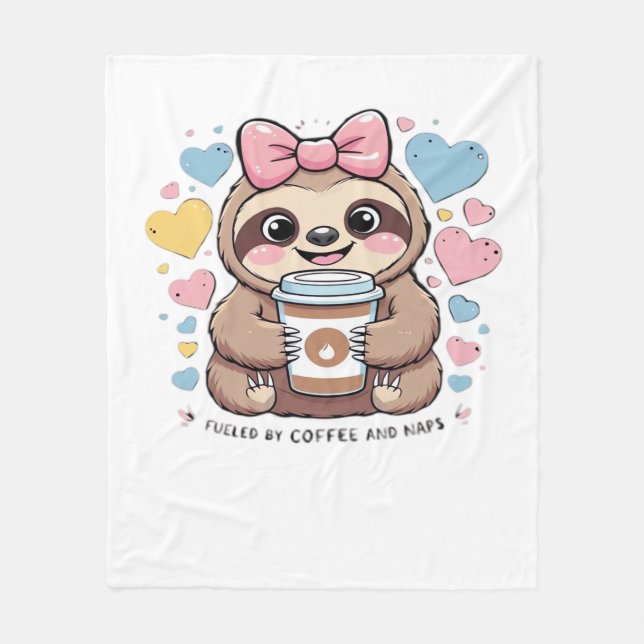 Cute Sloth Coffee Älskare Shirt - Funny Fueled by  Fleecefilt (Framsidan)