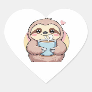 Cute Sloth Coffee Älskare Shirt - Funny Fueled by Hjärtformat Klistermärke