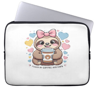 Cute Sloth Coffee Älskare Shirt - Funny Fueled by  Laptop Fodral