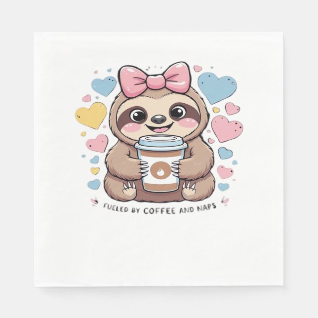 Cute Sloth Coffee Älskare Shirt - Funny Fueled by  Pappersservett (Framsidan)
