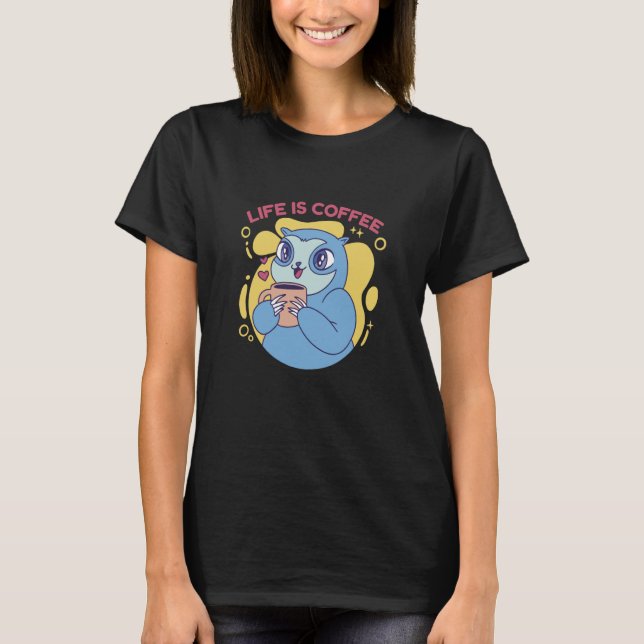 Cute Sloth Coffee Drinking Sloth Drink Coffee Caff T Shirt (Framsida)