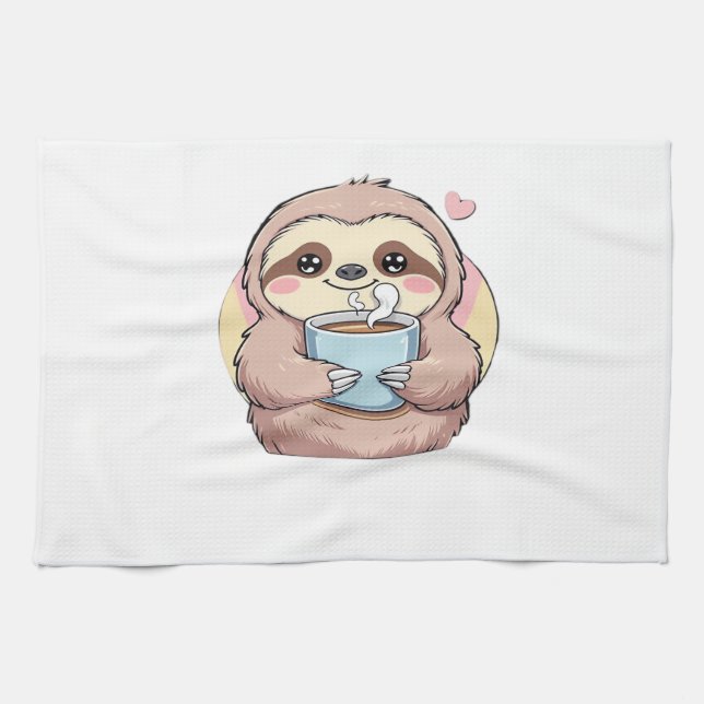 Cute Sloth Coffee Lover Shirt � Funny Fueled by Co Kökshandduk (Horisontell)