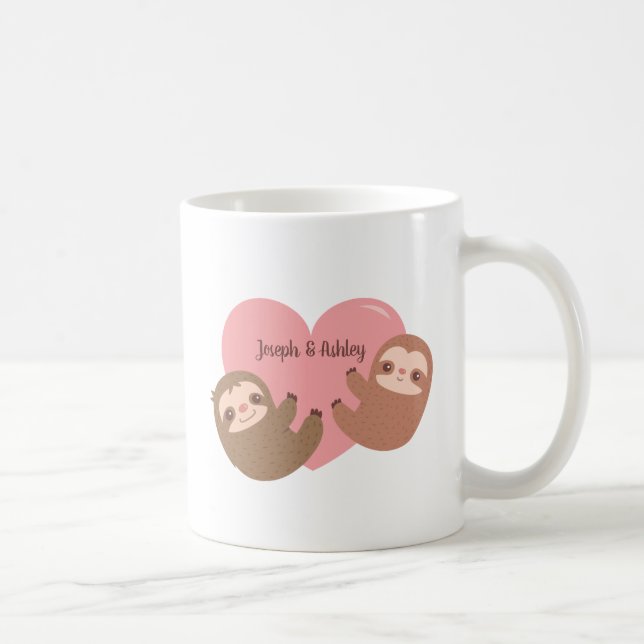 Cute Sloth Couple Hugging Heart, Personlig Kaffemugg (Höger)