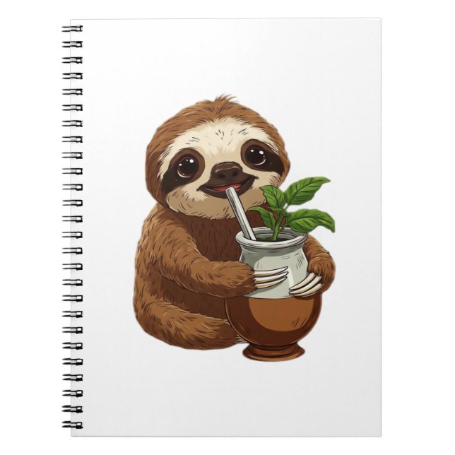 Cute Sloth Drinking Yerba Mate - Aditable Kawaii A Anteckningsbok (Framsidan)