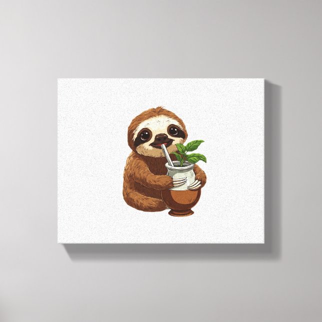 Cute Sloth Drinking Yerba Mate - Aditable Kawaii A Canvastryck (Framsida)