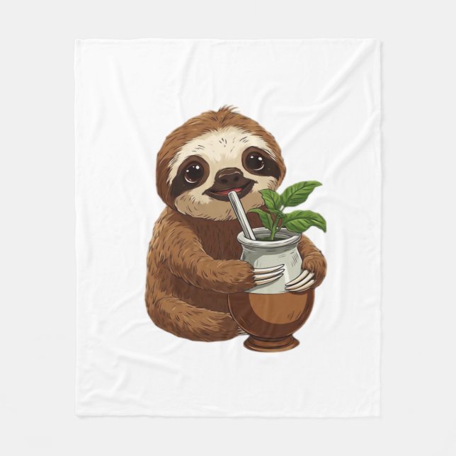 Cute Sloth Drinking Yerba Mate - Aditable Kawaii A Fleecefilt (Framsidan)