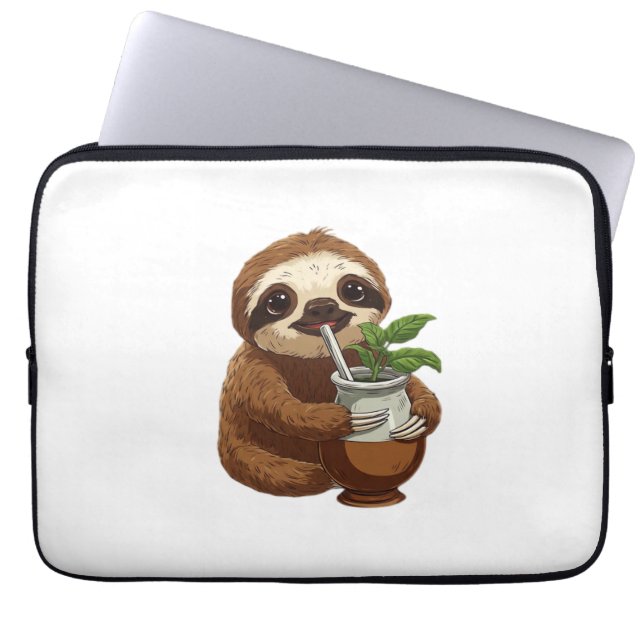 Cute Sloth Drinking Yerba Mate - Aditable Kawaii A Laptop Fodral (Framsidan)