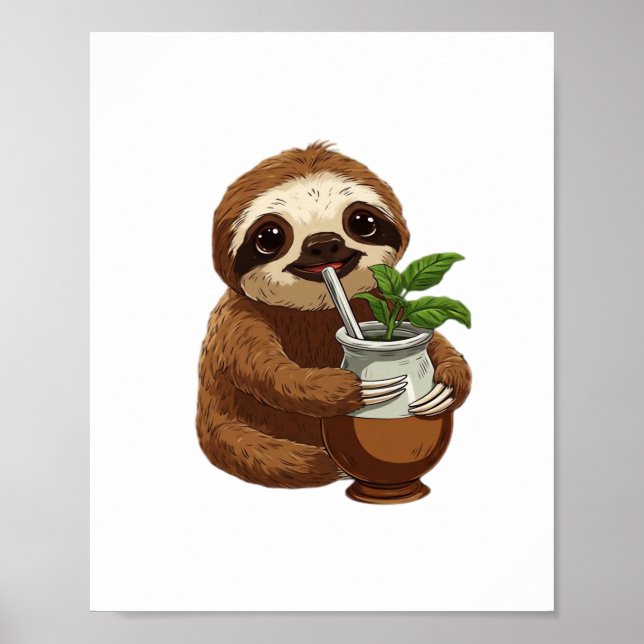 Cute Sloth Drinking Yerba Mate - Aditable Kawaii A Poster (Framsidan)