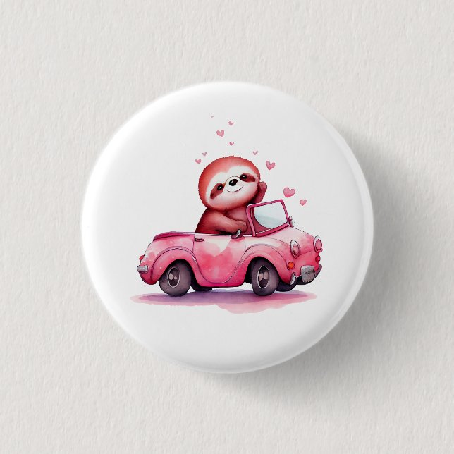 Cute Sloth Driving a Pink Convertible Knapp (Framsida)