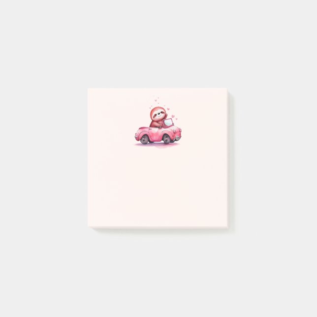 Cute Sloth Driving a Pink Convertible Post-it Block (Framsida)
