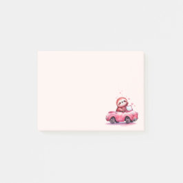 Cute Sloth Driving a Pink Convertible Post-it Block