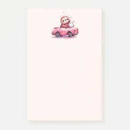 Cute Sloth Driving a Pink Convertible Post-it Block