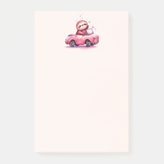 Cute Sloth Driving a Pink Convertible Post-it Block (Framsida)