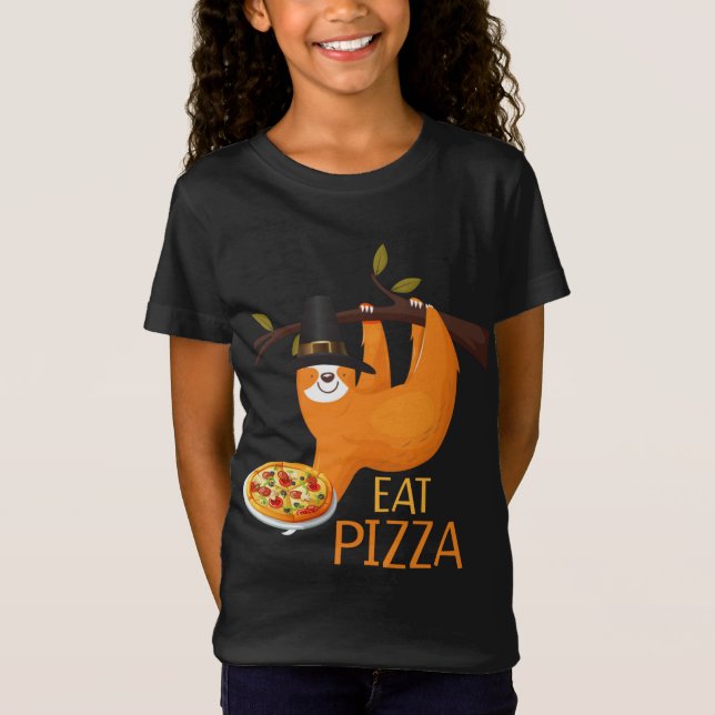 Cute Sloth Eat Pizza Vuxen Vegan Kids Lunt tack T Shirt (Framsida)